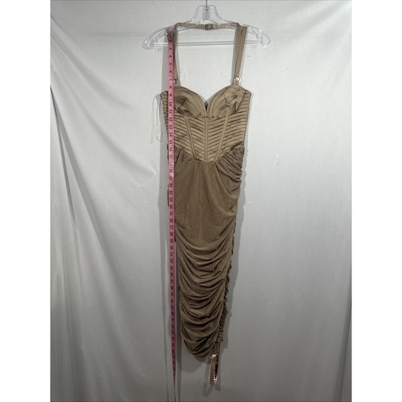NEW $269 House Of Cb [ XS ] JOSEPHINE Taupe Pleated Corset Midi Dress T2013 - Picture 7 of 15